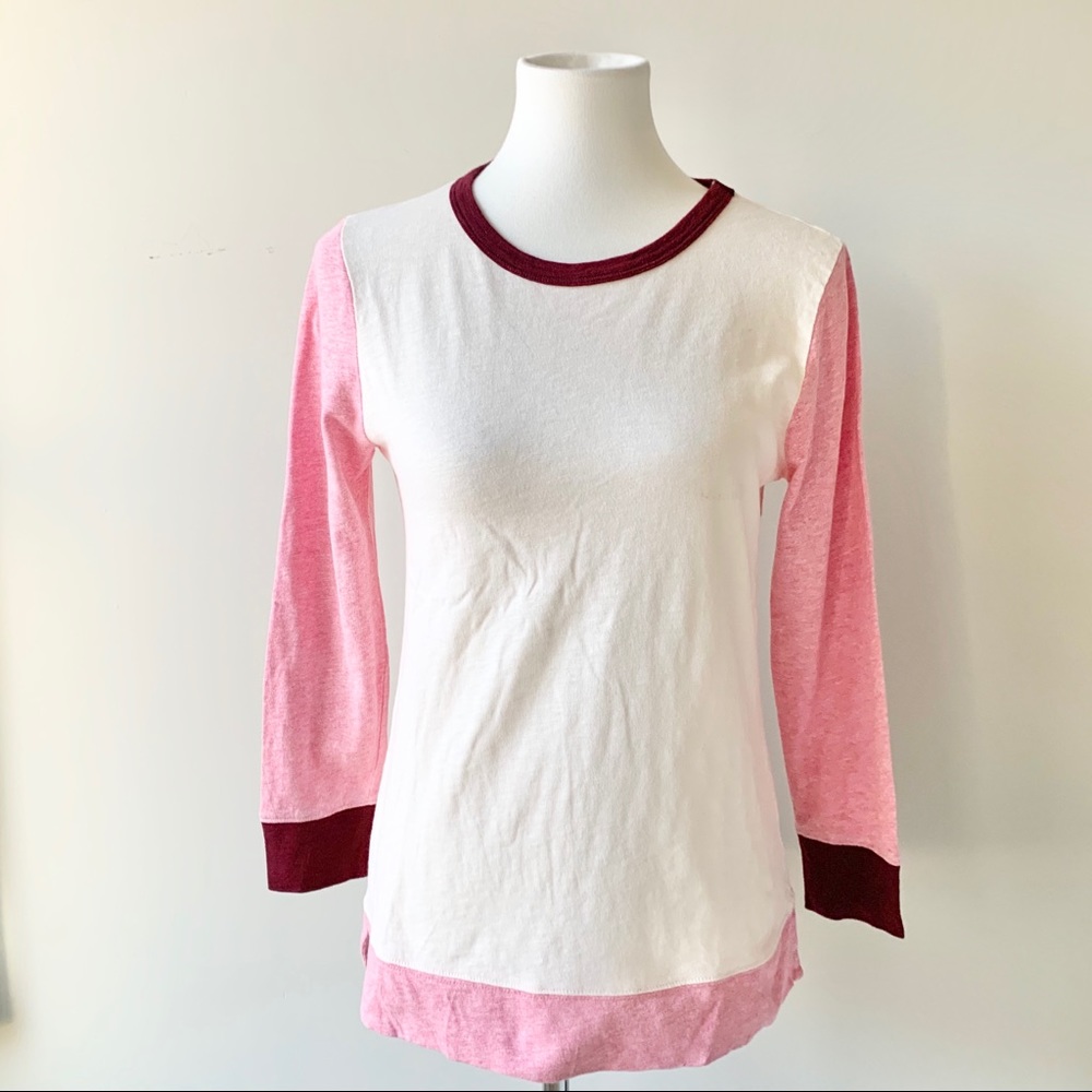 J. Crew Pink Baseball 3/4 Length Sleeve Top Size Medium